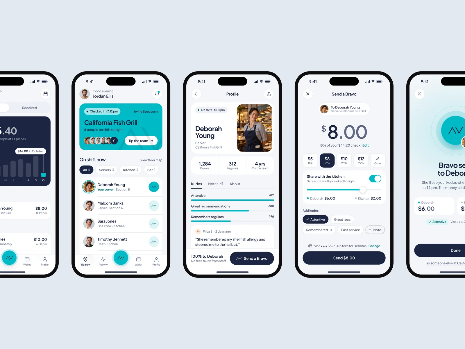 Bravo — the app screens in a row