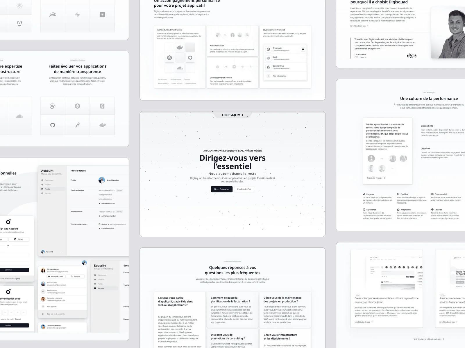 Digisquad — page sections in a masonry grid