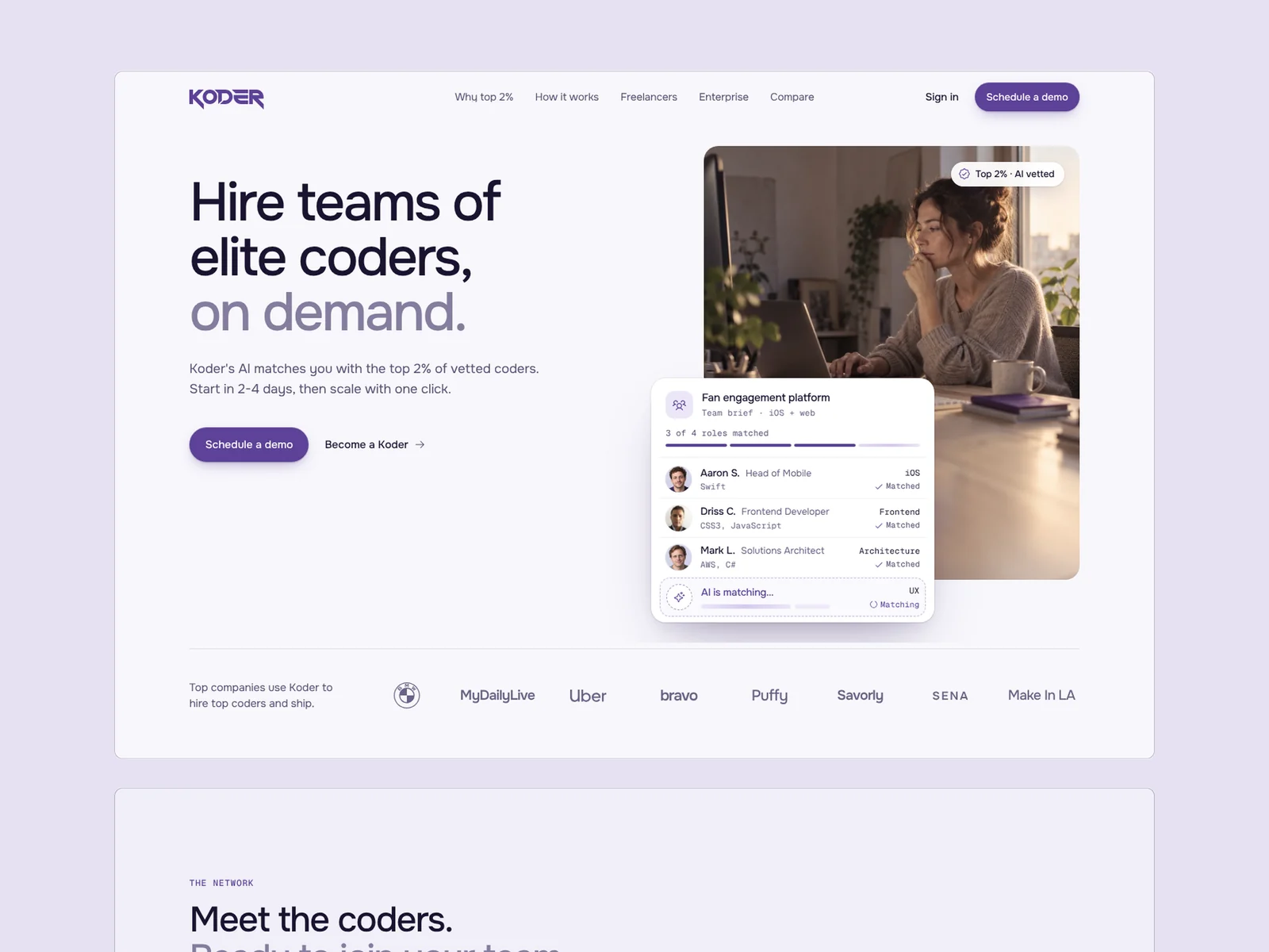 Koder — the homepage hero in a spotlight