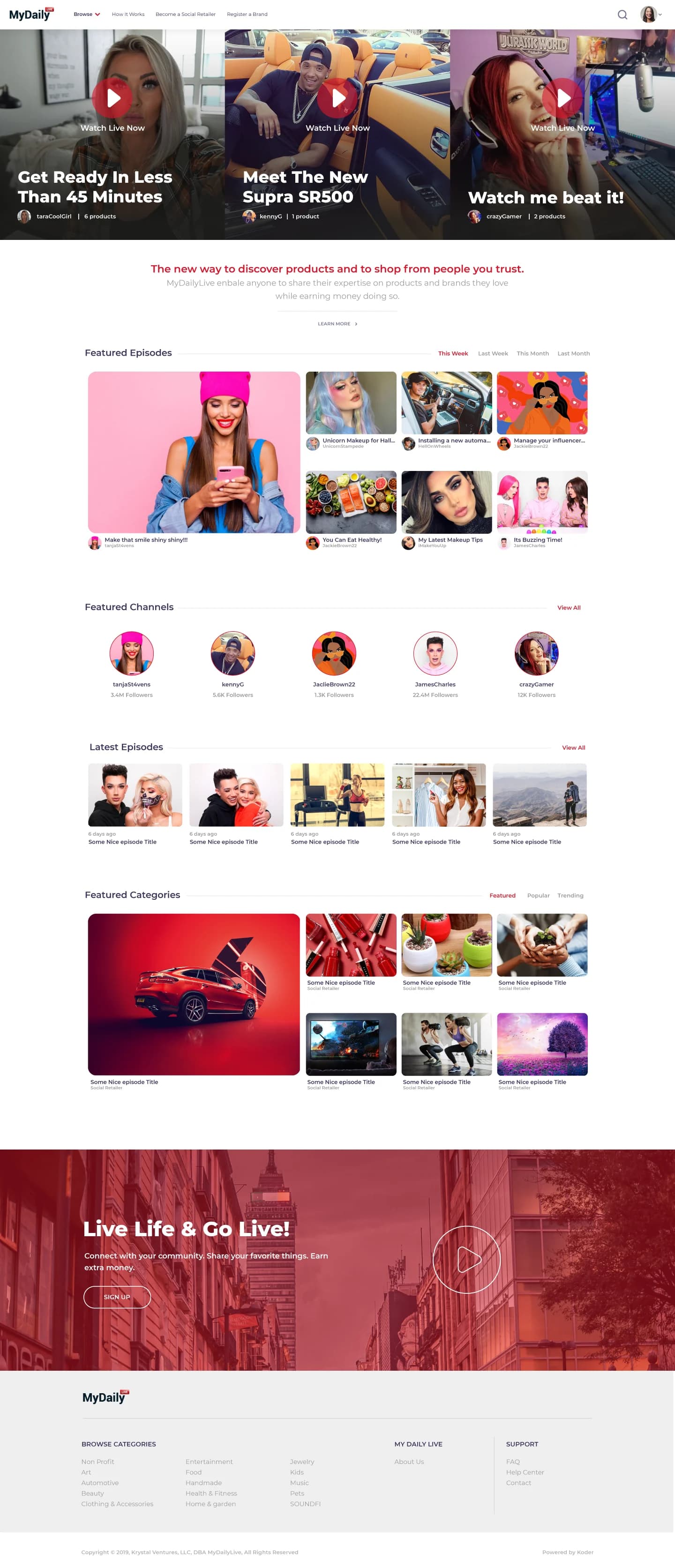 MyDailyLive — the 2019 homepage, before the redesign, full length