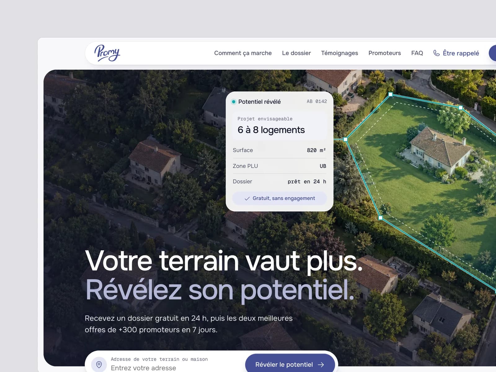 Promy — the homepage, oversized