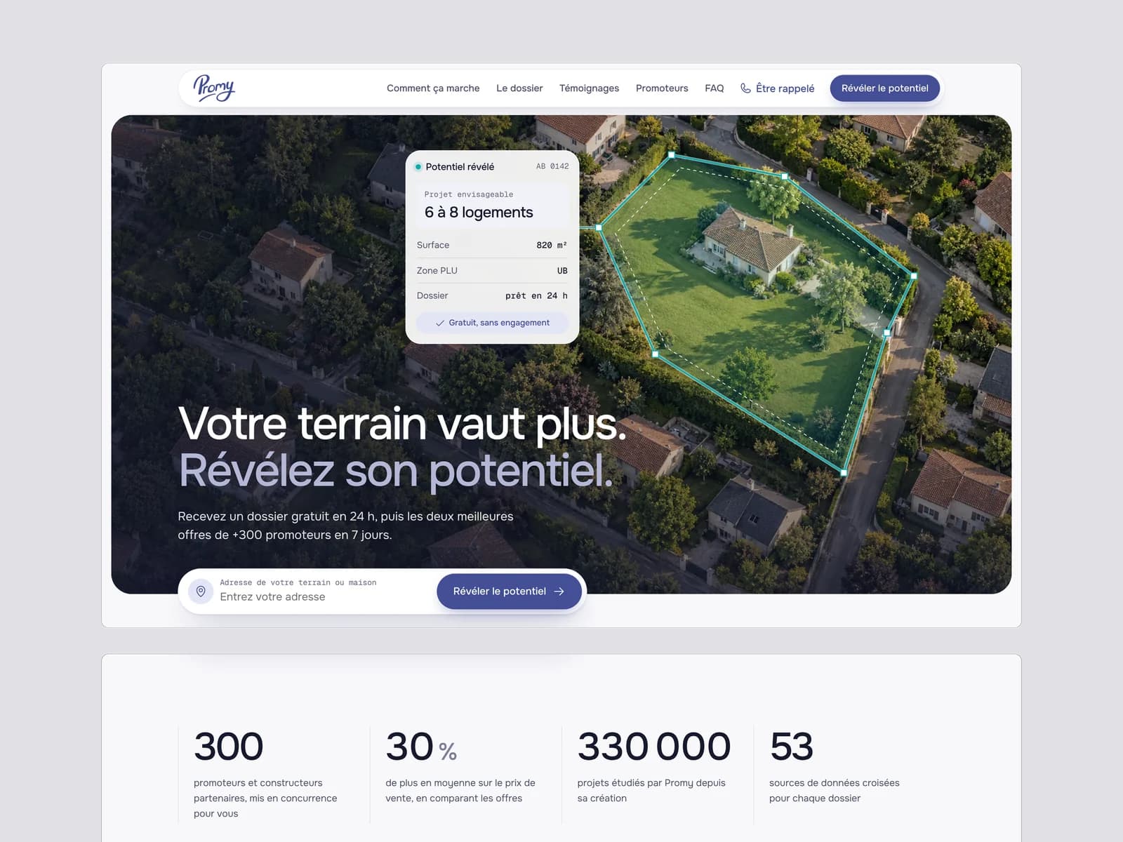 Promy — the homepage hero in a spotlight