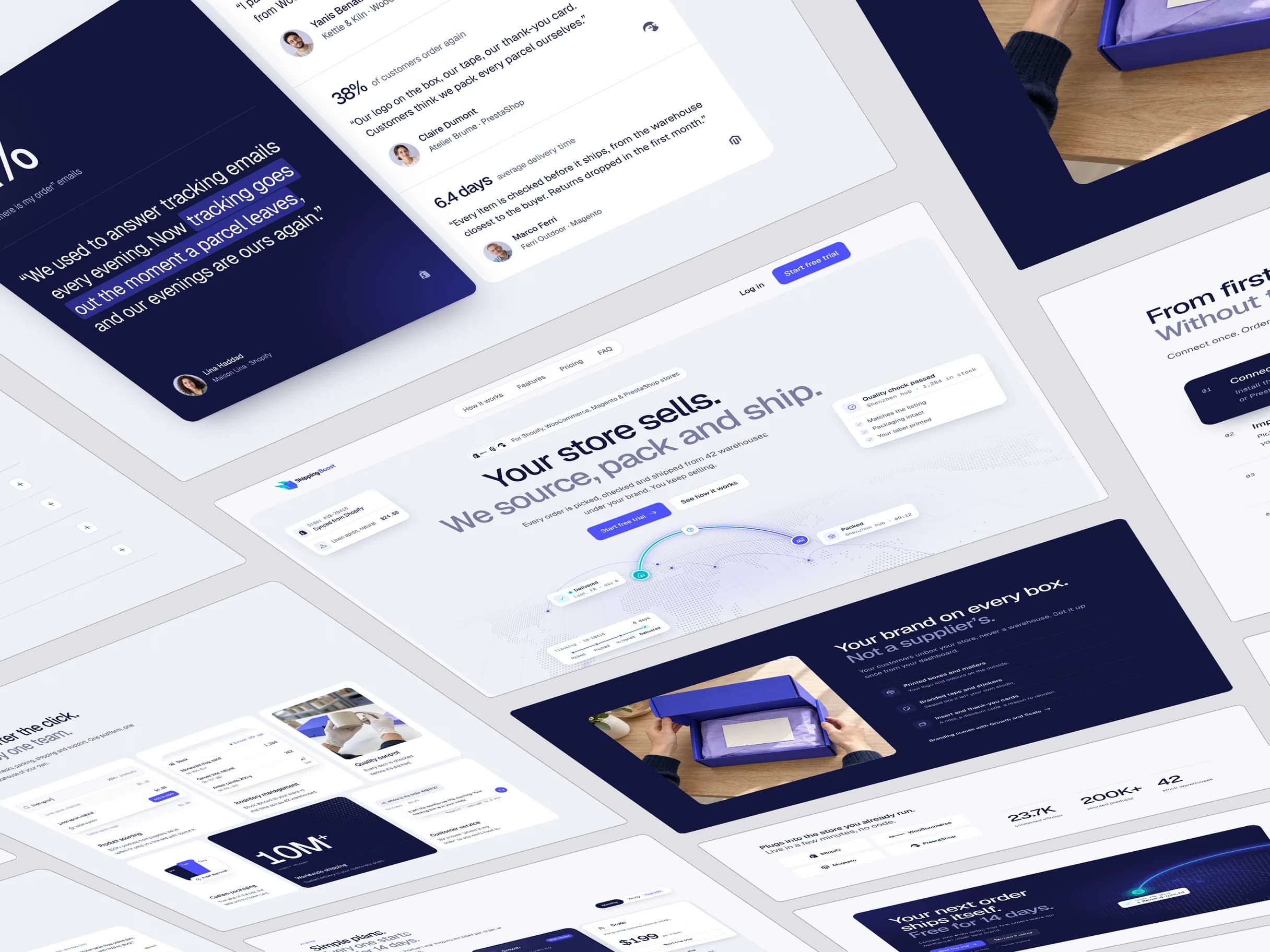 Shipping Boost — the homepage sections laid out in perspective